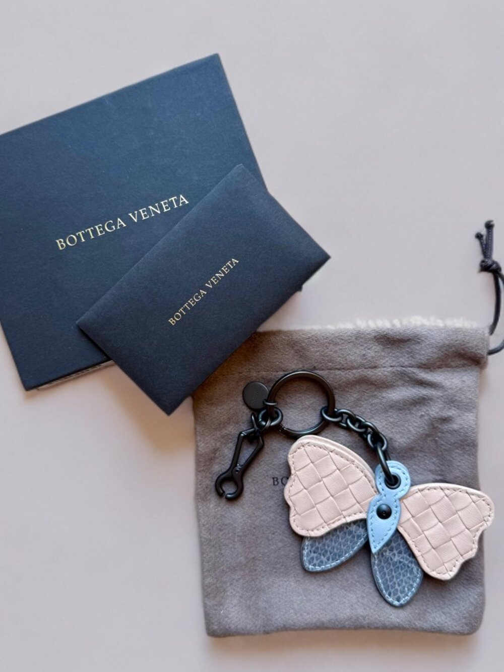 Bottega Veneta Leather Intrecciato Butterfly Bag Charm Keychain